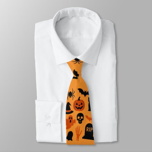 Spooky Halloween Black & Orange Neck Tie | Festive ネクタイ (タイ)