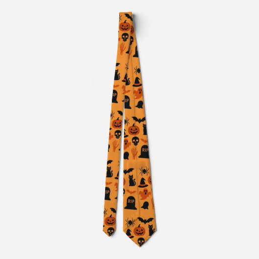 Spooky Halloween Black & Orange Neck Tie | Festive ネクタイ (裏面)