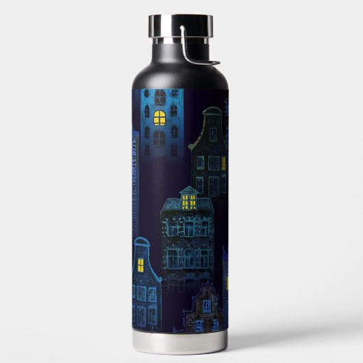 SPOOKY HALLOWEEN BLUE NIGHTTIME CITY SCENE ウォーターボトル (左面)