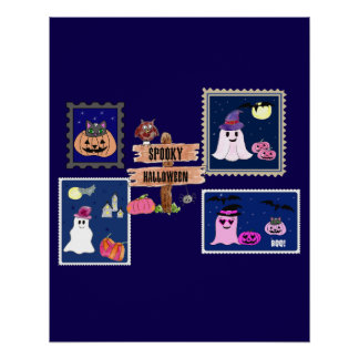 Spooky Halloween Briefmarken Cliipart ポスター