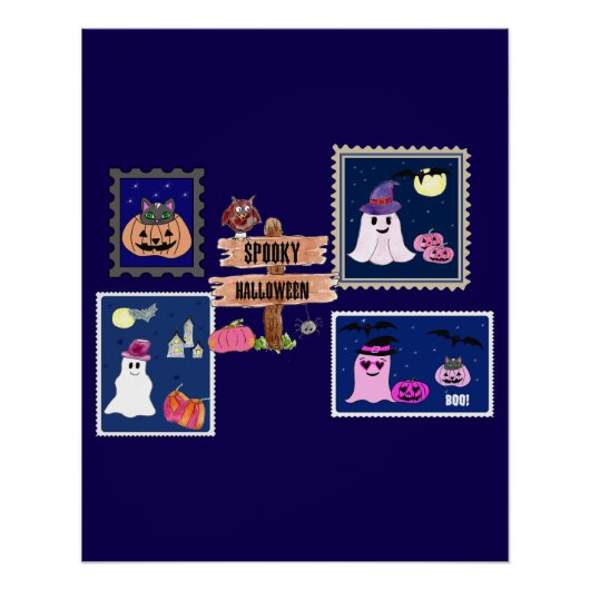 Spooky Halloween Briefmarken Cliipart ポスター (正面)
