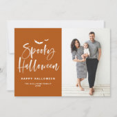 Spooky Halloween Brush Lettering Orange Photo シーズンカード (正面)