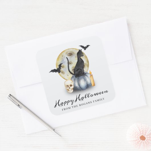 Spooky Halloween Cat Pumpkin スクエアシール (封筒)