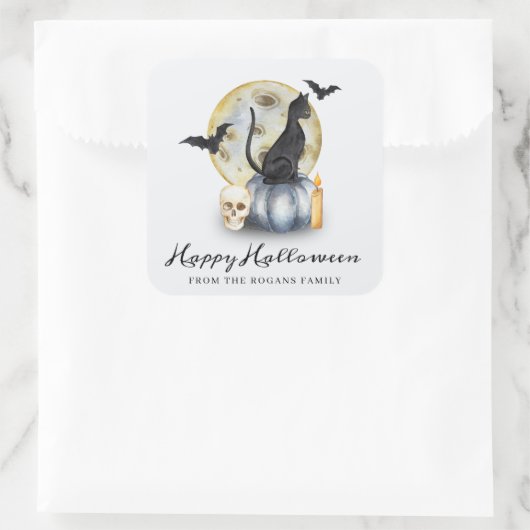 Spooky Halloween Cat Pumpkin スクエアシール (バッグ)