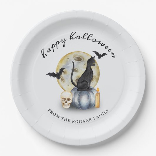 Spooky Halloween Cat Pumpkin ペーパープレート (正面)