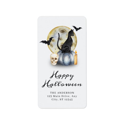 Spooky Halloween Cat Pumpkin ラベル (正面)