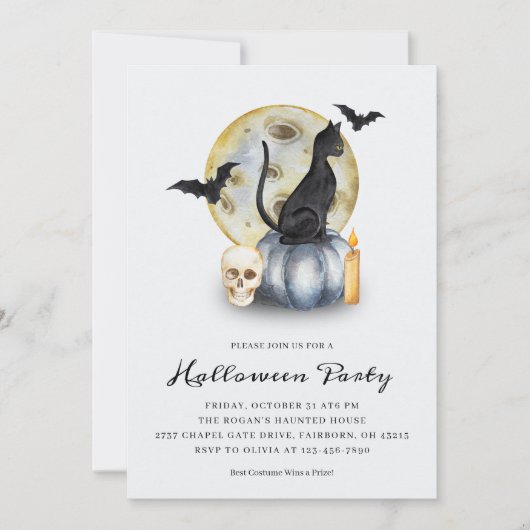 Spooky Halloween Cat Pumpkin Party 招待状 (正面)