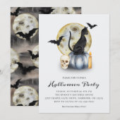 Spooky Halloween Cat Pumpkin Party 招待状 (正面/裏面)