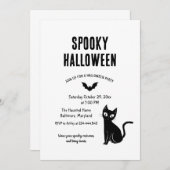 Spooky Halloween Cat Witch Party 招待状 (正面/裏面)