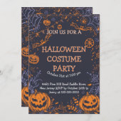 Spooky Halloween Costume Party Fun Pumpkin & Bat  招待状 (正面/裏面)