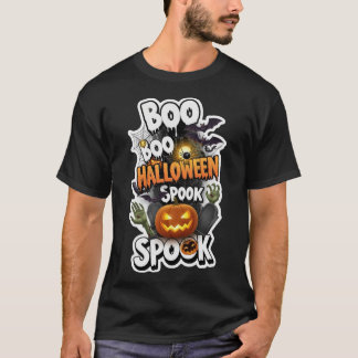 Spooky Halloween design with pumpkins bats spider  Tシャツ
