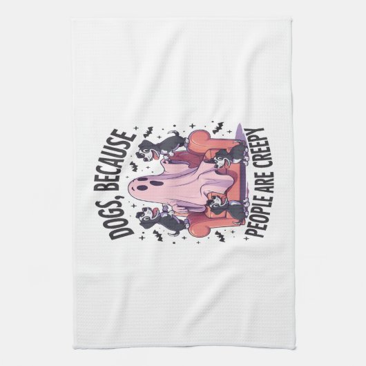 Spooky Halloween Dog Spooky Ghost (2) キッチンタオル (縦)