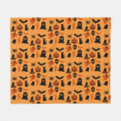 Spooky Halloween Fleece Blanket – Black & Orange フリースブランケット (正面(横))
