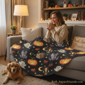 Spooky Halloween Ghost Pumpkin Pattern フリースブランケット
