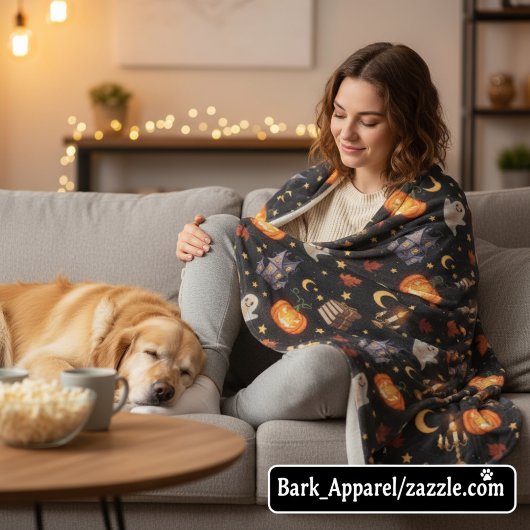 Spooky Halloween Ghost Pumpkin Pattern フリースブランケット