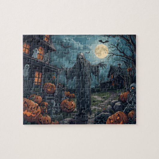 Spooky Halloween Ghost Pumpkins Full Moon ジグソーパズル (横)
