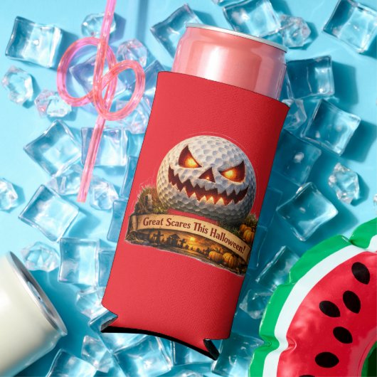 Spooky Halloween golf graphic teal cam cooler スリム缶クーラー (インサイチュ 夏)