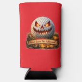 Spooky Halloween golf graphic teal cam cooler スリム缶クーラー (正面)