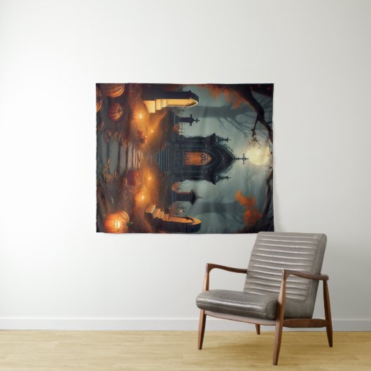 Spooky Halloween Haunted Grave Yard タペストリー (インサイチュ(横))