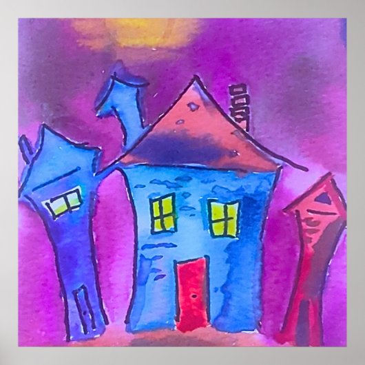Spooky Halloween Houses Watercolor ポスター (正面)