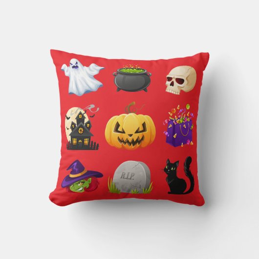 Spooky Halloween Icons Decorative Throw Pillow クッション (正面)