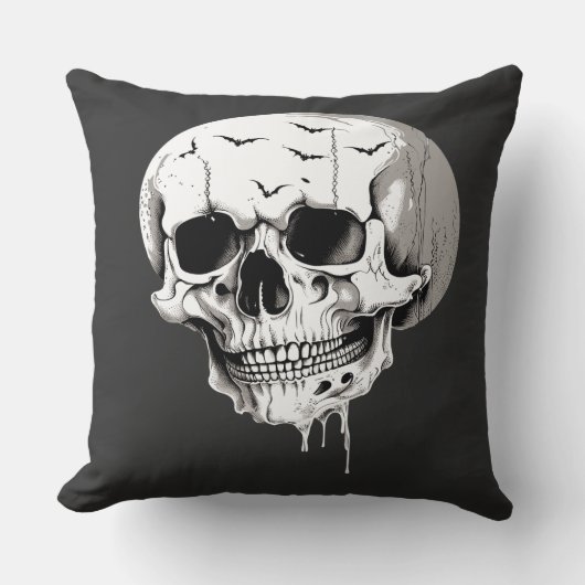 Spooky Halloween Melting Cranium With Bat Imagery  クッション (正面)
