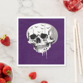 Spooky Halloween Melting Cranium With Bat Imagery  スタンダードランチョンナプキン
