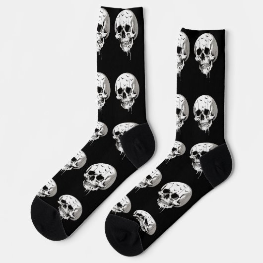 Spooky Halloween Melting Cranium With Bat Imagery ソックス (左)