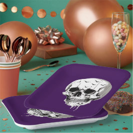 Spooky Halloween Melting Cranium With Bat Imagery  ペーパープレート