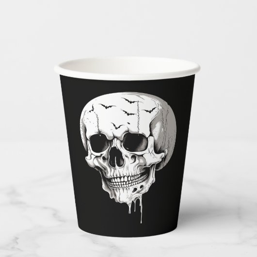 Spooky Halloween Melting Cranium With Bat Imagery  紙コップ (正面)