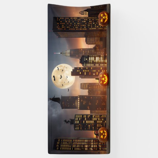 Spooky Halloween Night Cityscape with Pumpkin 横断幕 (縦)
