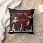 Spooky Halloween Night Full Moon Pumpkin Scene クッション (ブランケット)
