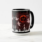 Spooky Halloween Night Full Moon Pumpkin Scene マグカップ (正面右)