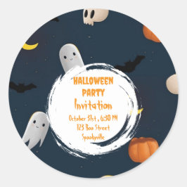 Spooky Halloween Party Invitation Blue ラウンドシール