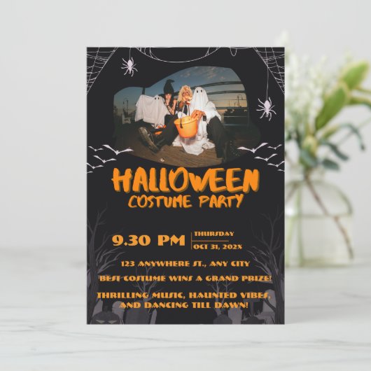 Spooky Halloween Party Invitation – Ghosts & Bats 招待状 (スタンド正面)