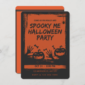 Spooky Halloween Party Invitation Orange Black 招待状