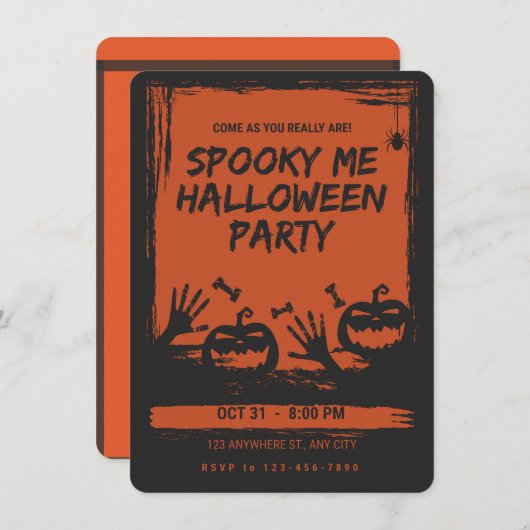 Spooky Halloween Party Invitation Orange Black 招待状 (正面/裏面)