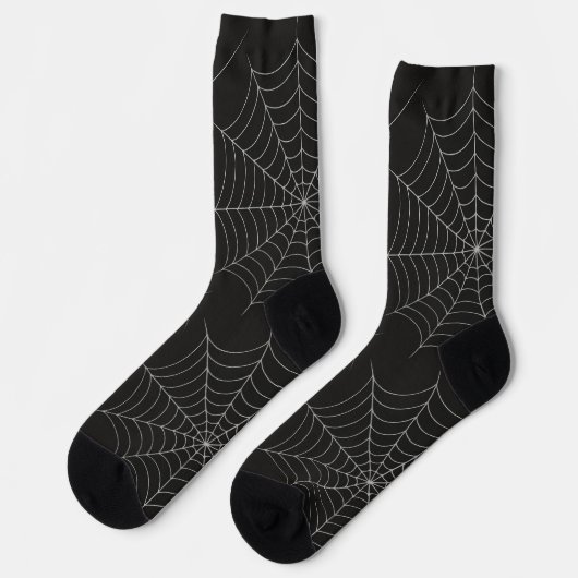 Spooky Halloween Party Spiderweb Bold Black ソックス (左)