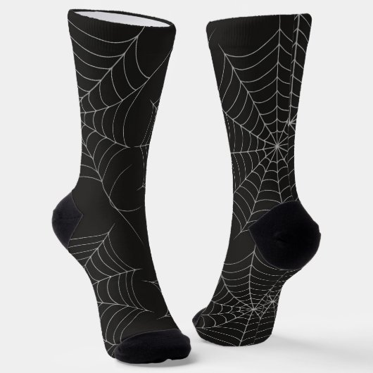 Spooky Halloween Party Spiderweb Bold Black ソックス (傾斜あり)