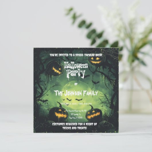 Spooky Halloween Party with Bats and Pumpkins 招待状 (スタンド正面)