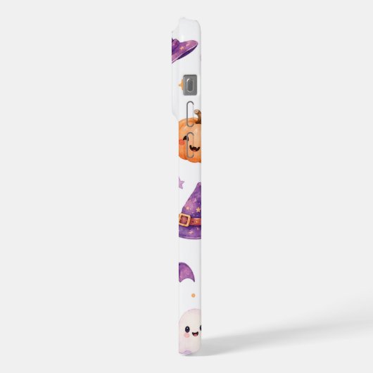 Spooky Halloween Pastel Ghost Pattern iPhone 15 iPhoneケース (左側面)