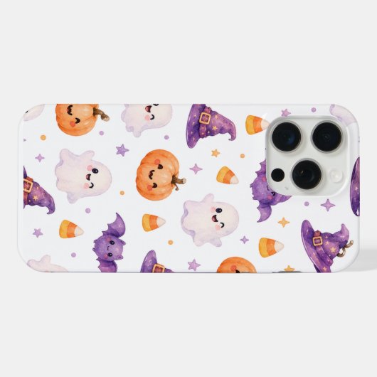 Spooky Halloween Pastel Ghost Pattern iPhone 15 iPhoneケース (裏面横)