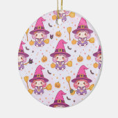 Spooky Halloween Pattern with Pumpkins and witch  セラミックオーナメント (左)