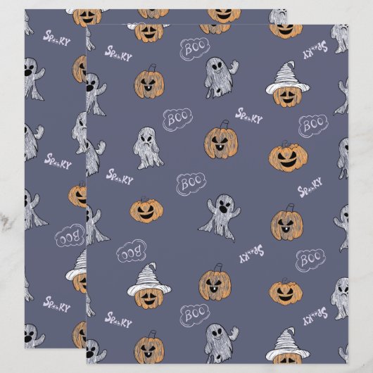 Spooky Halloween Pumpkin and Ghost Pattern Scrapbo (正面/裏面)