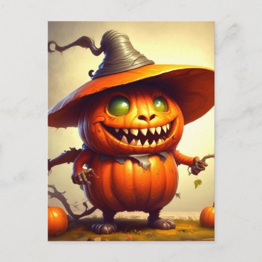 Spooky Halloween Pumpkin Creature ポストカード (正面)