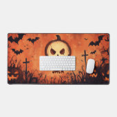 Spooky Halloween Scene with Pumpkins and Bats デスクマット (キーボード&マウス)