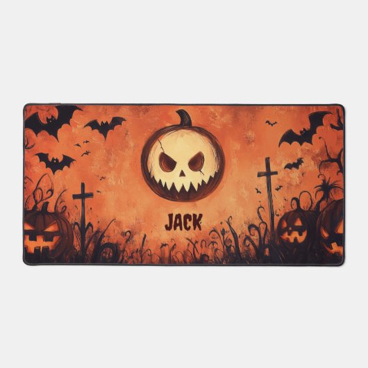Spooky Halloween Scene with Pumpkins and Bats デスクマット (正面)