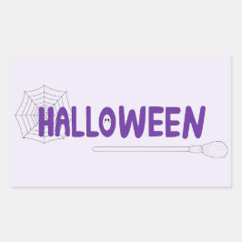 Spooky Halloween Script with Witch and Web Artwork 長方形シール