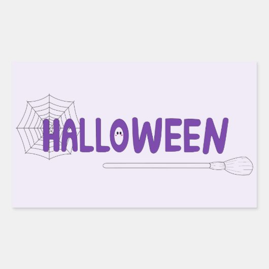 Spooky Halloween Script with Witch and Web Artwork 長方形シール (正面)