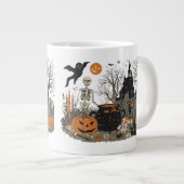 Spooky Halloween Vintage Design – Ghost, Pumpkin  ジャンボコーヒーマグカップ (正面右)